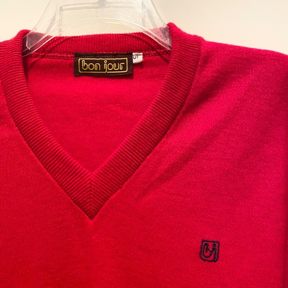 Vintage 90's Bonjour Red V-Neck Sweater Sz M - Picture 3 of 6